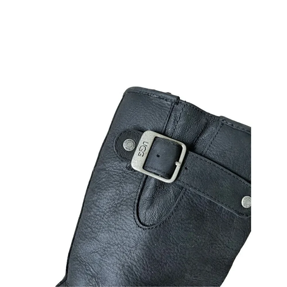 UGG Australia Women Sutter Black Leather Dual Buckle Moto Biker Boots size‎ 6